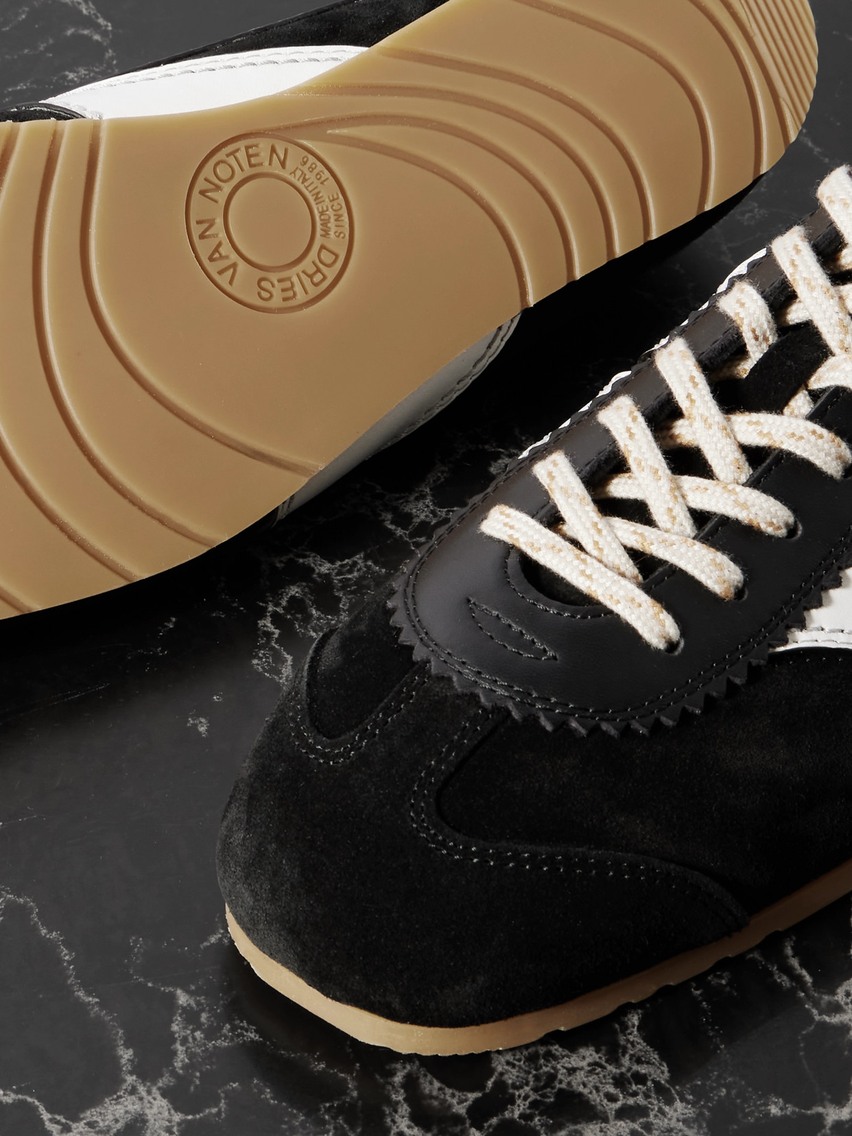 DRIES VAN NOTEN LEATHER-TRIMMED SUEDE SNEAKERS 