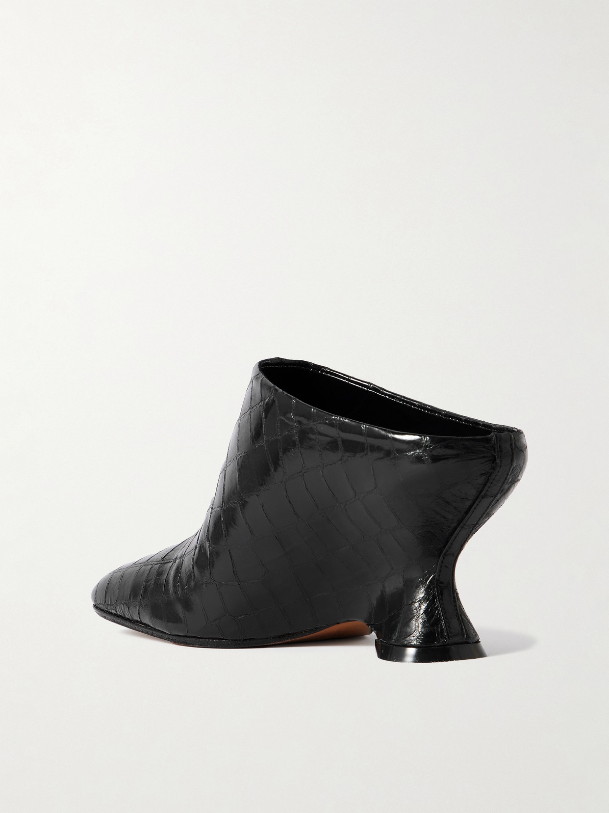 DRIES VAN NOTEN CROC-EFFECT LEATHER WEDGE MULES