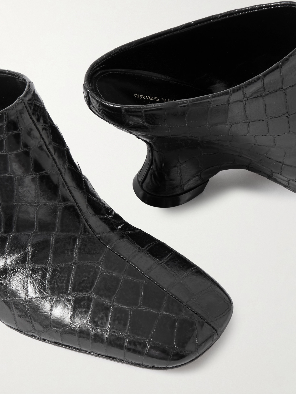 DRIES VAN NOTEN CROC-EFFECT LEATHER WEDGE MULES
