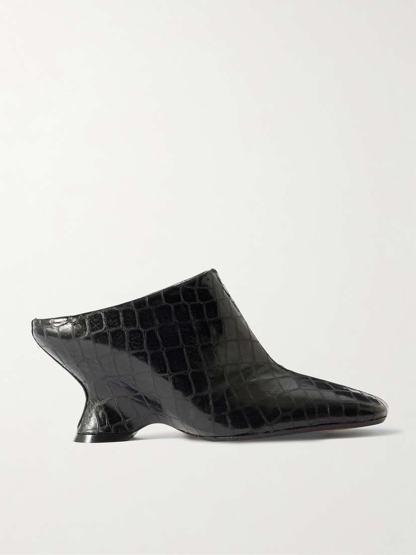 Dries Van Noten Croc-effect Leather Wedge Mules
