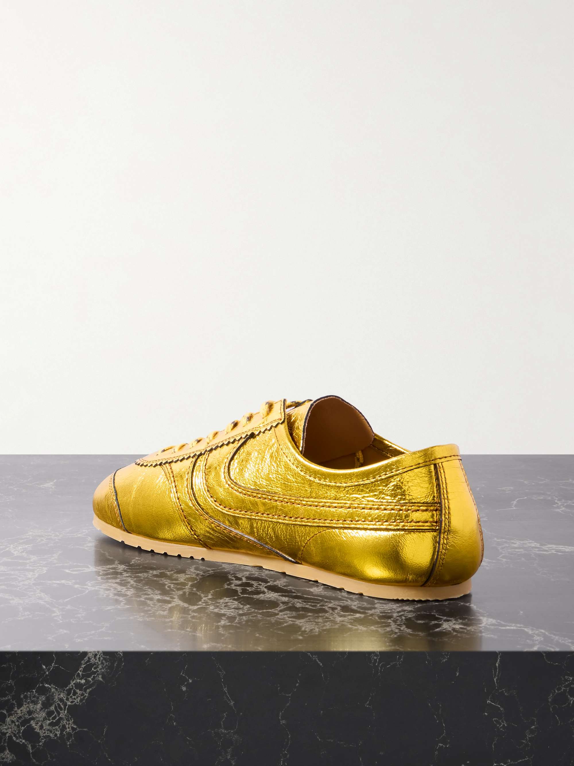 DRIES VAN NOTEN Paneled metallic crinkled-leather sneakers DRIES VAN NOTEN Paneled metallic crinkled-leather sneakers