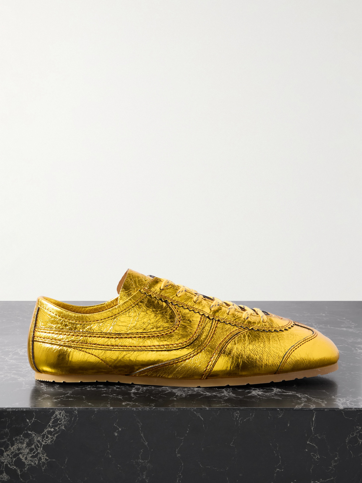 DRIES VAN NOTEN PANELED METALLIC CRINKLED-LEATHER SNEAKERS