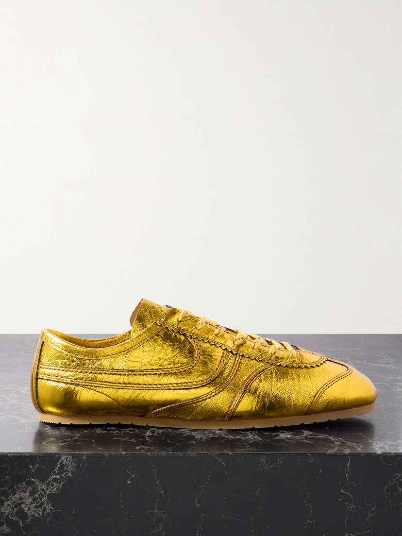 Dries Van Noten Paneled Metallic Crinkled-leather Sneakers