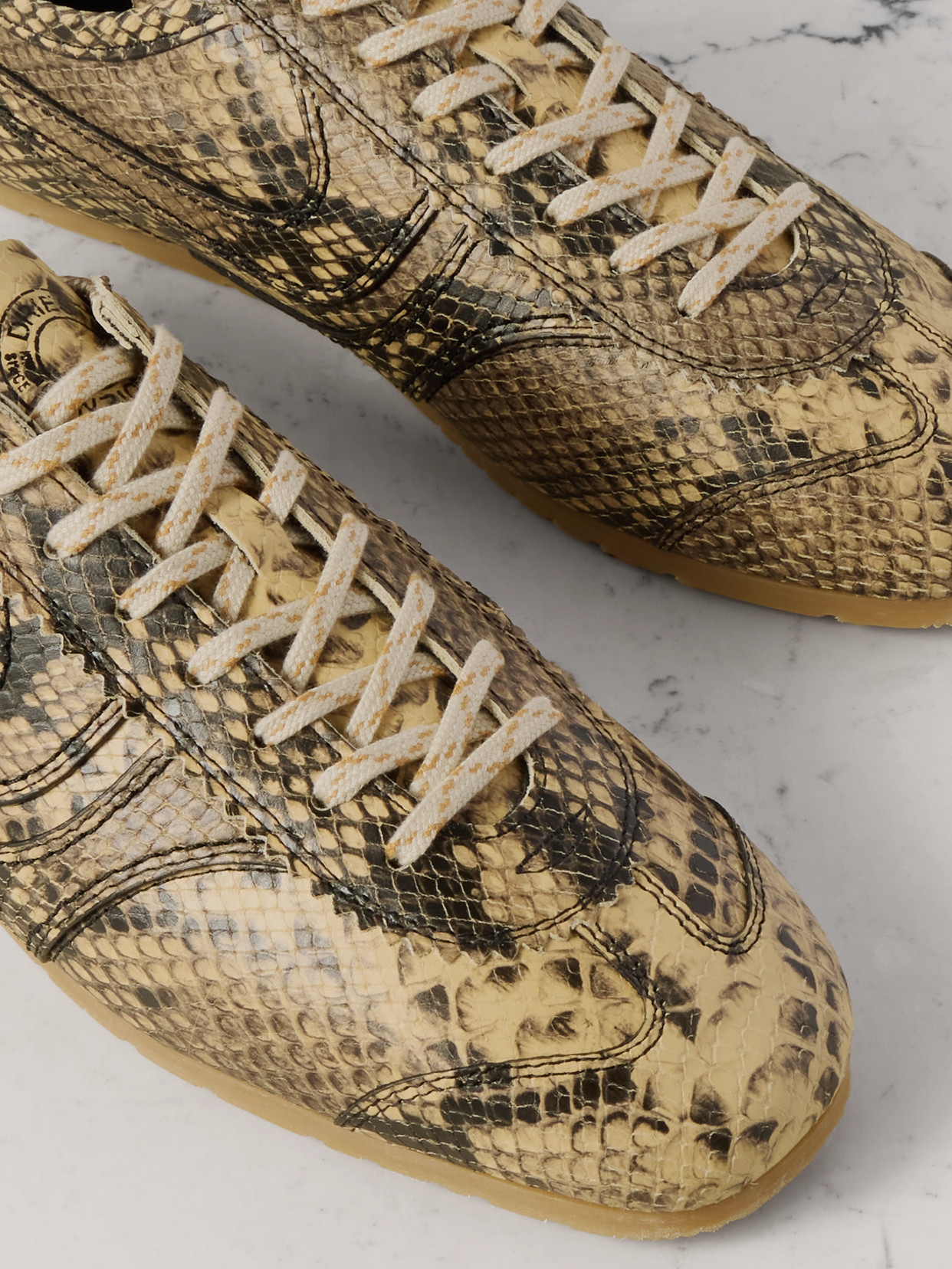 DRIES VAN NOTEN PANELED SNAKE-EFFECT LEATHER SNEAKERS