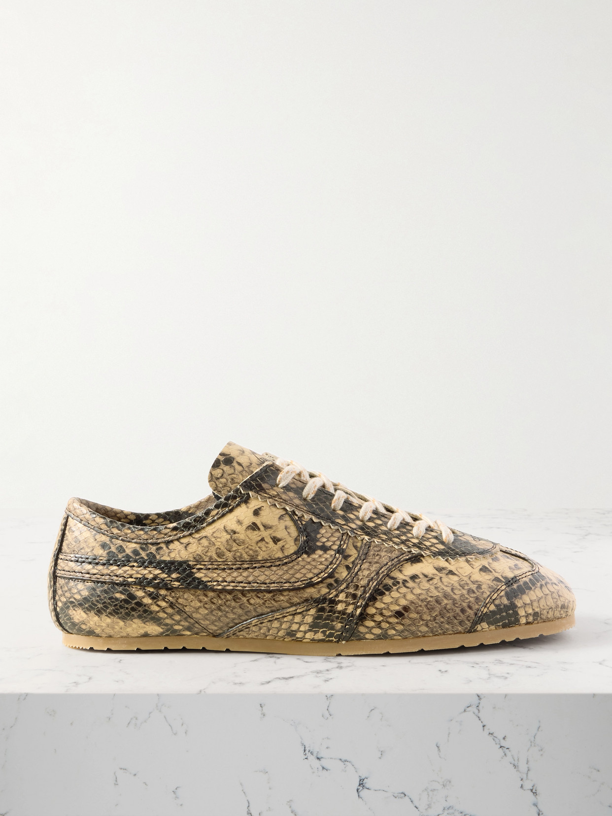 DRIES VAN NOTEN PANELED SNAKE-EFFECT LEATHER SNEAKERS