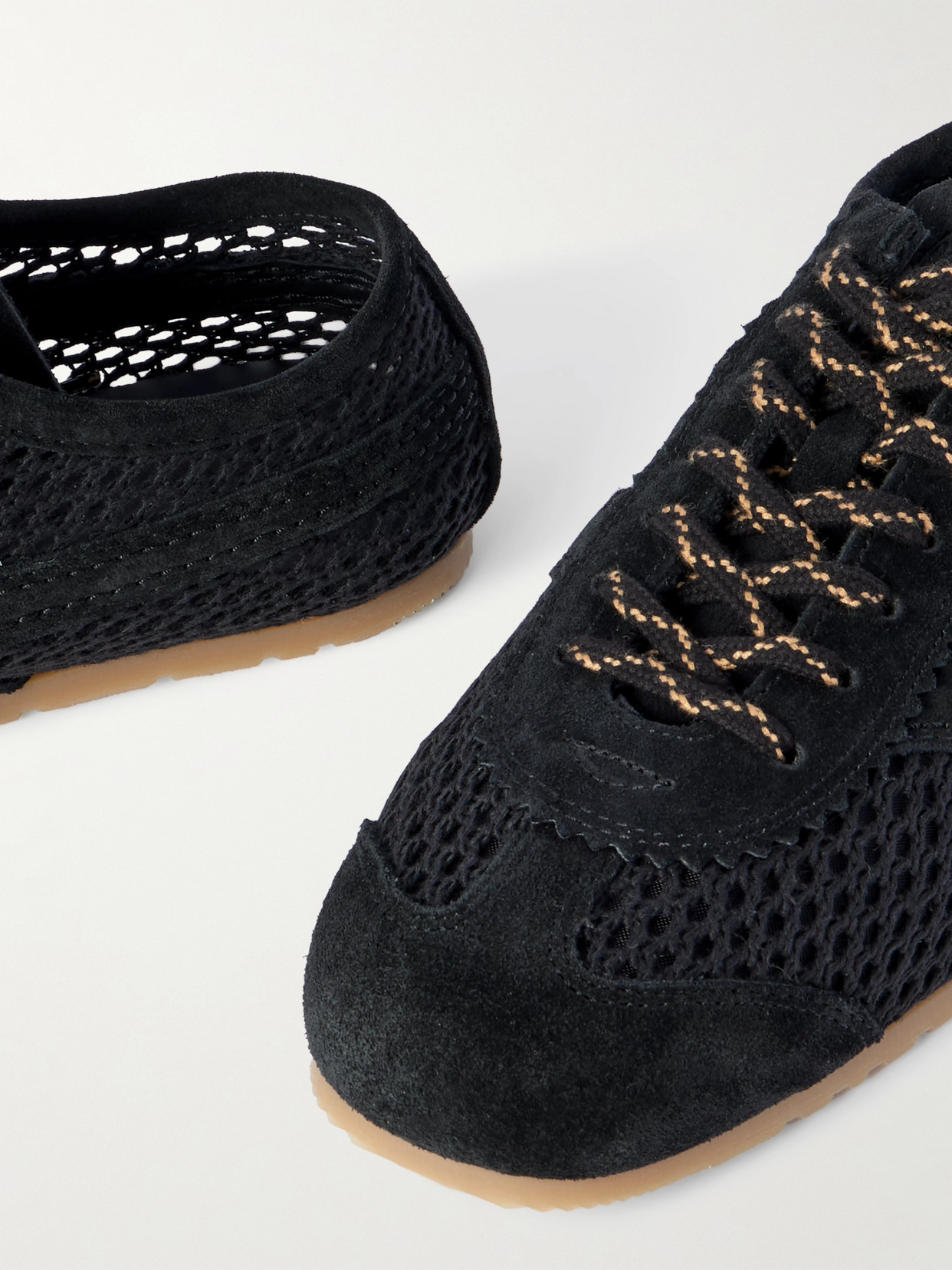 DRIES VAN NOTEN SUEDE-TRIMMED CROCHET SNEAKERS 