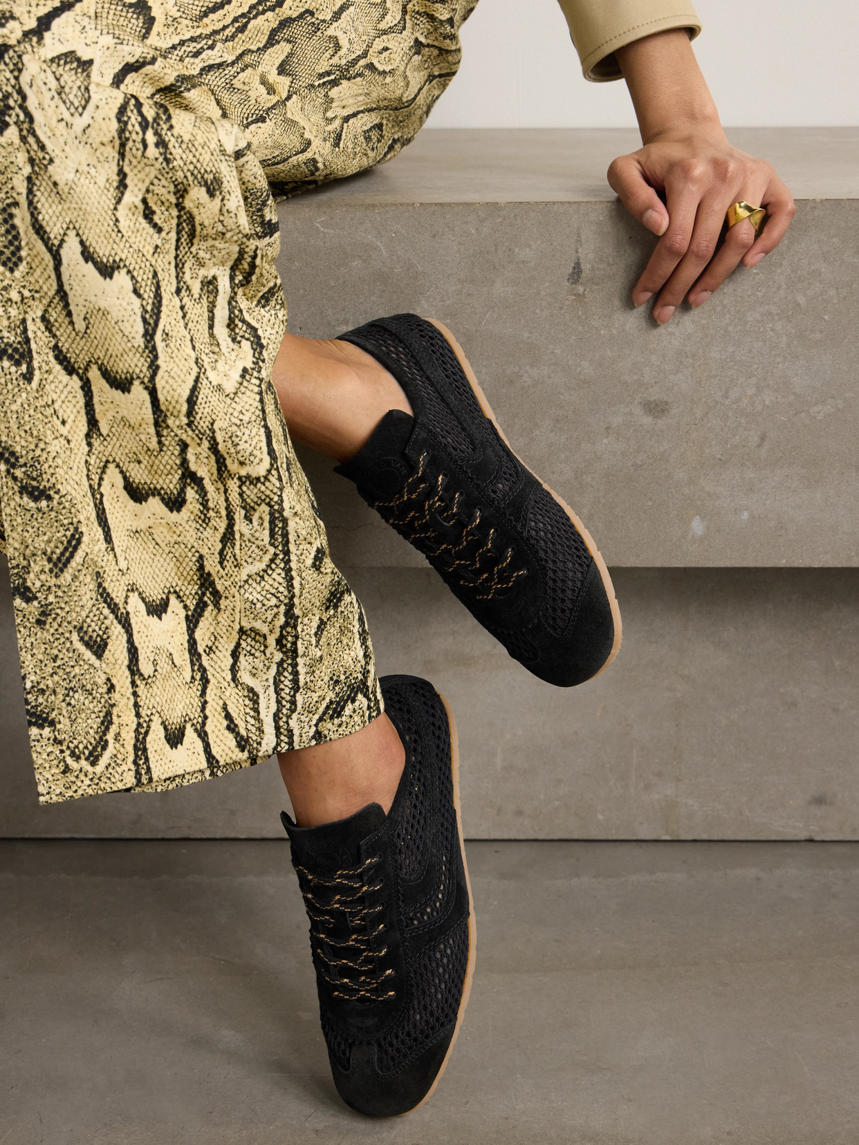 DRIES VAN NOTEN SUEDE-TRIMMED CROCHET SNEAKERS 