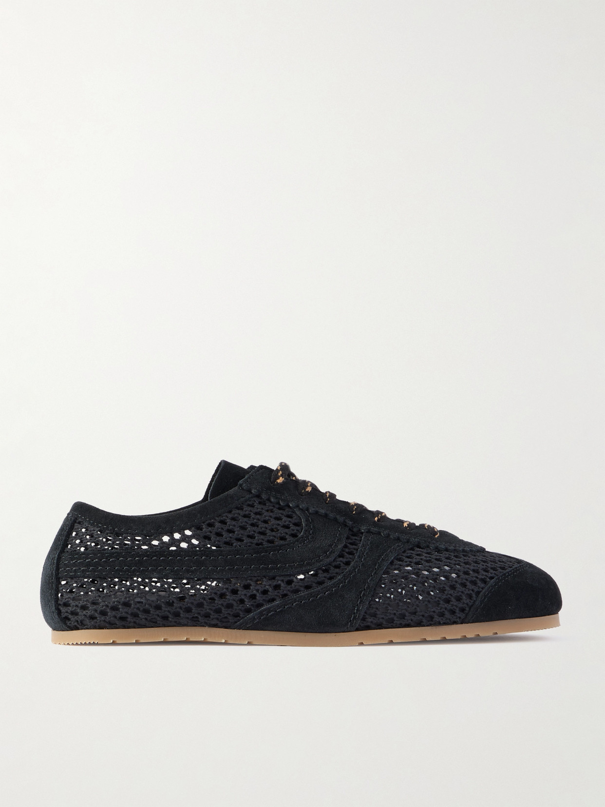 DRIES VAN NOTEN SUEDE-TRIMMED CROCHET SNEAKERS 