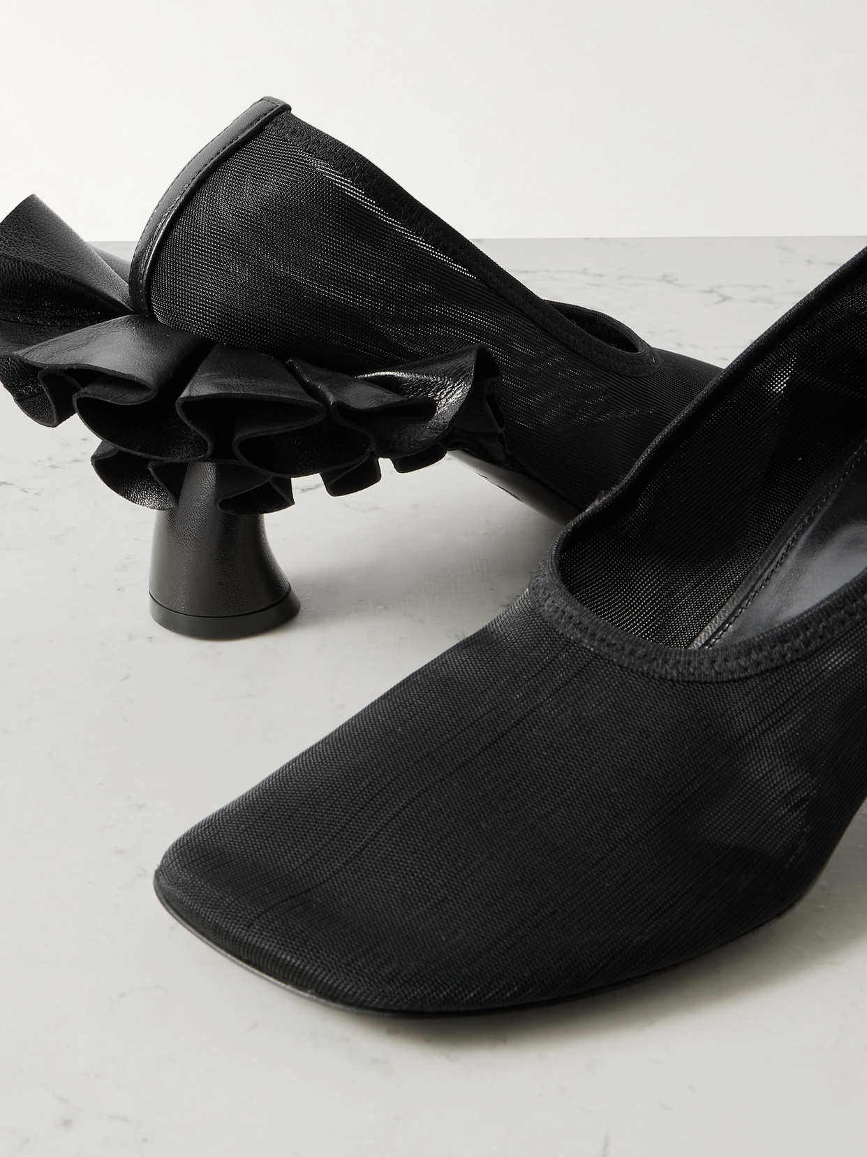 DRIES VAN NOTEN LEATHER-TRIMMED MESH PUMPS 