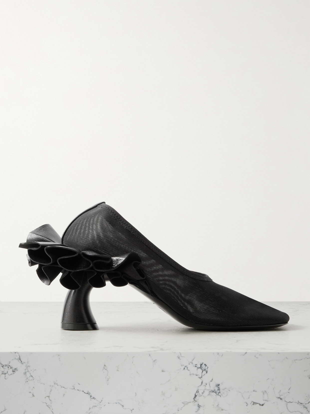 Dries Van Noten Leather-trimmed Mesh Pumps In Black