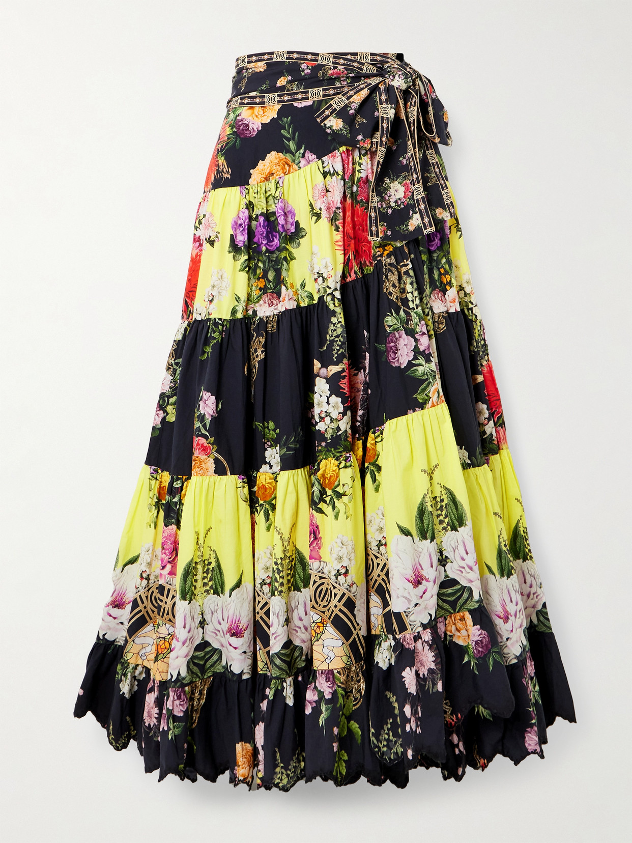 Camilla Wrap Skirt With Gathered Panels Adorned In Alexandria In Black