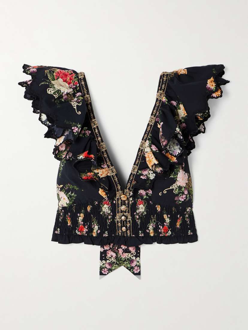 Camilla Embellished Floral-print Organic Cotton Top