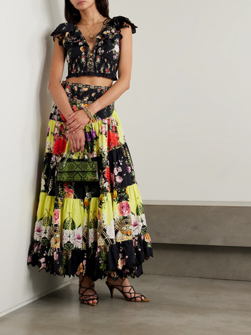 Camilla Embellished floral-print organic cotton top