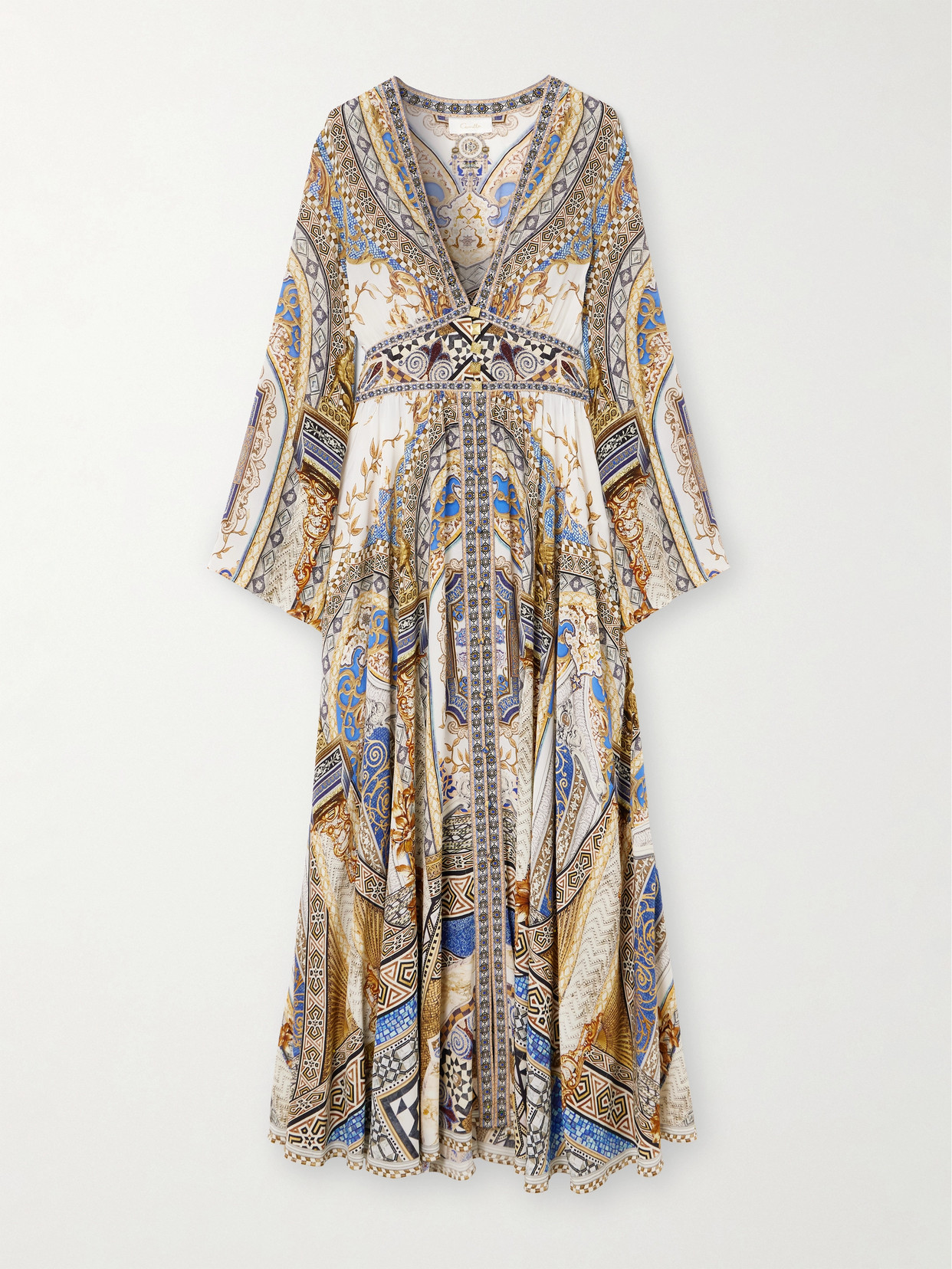Camilla - Embellished Shirred Printed Silk-crepe Maxi Dress - Beige