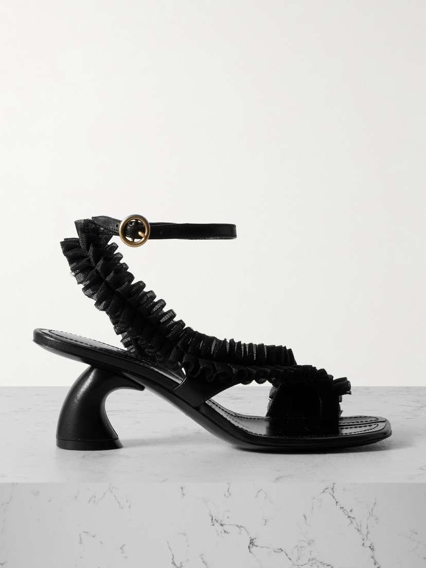 Dries Van Noten Leather-trimmed Ruffled Tulle Sandals