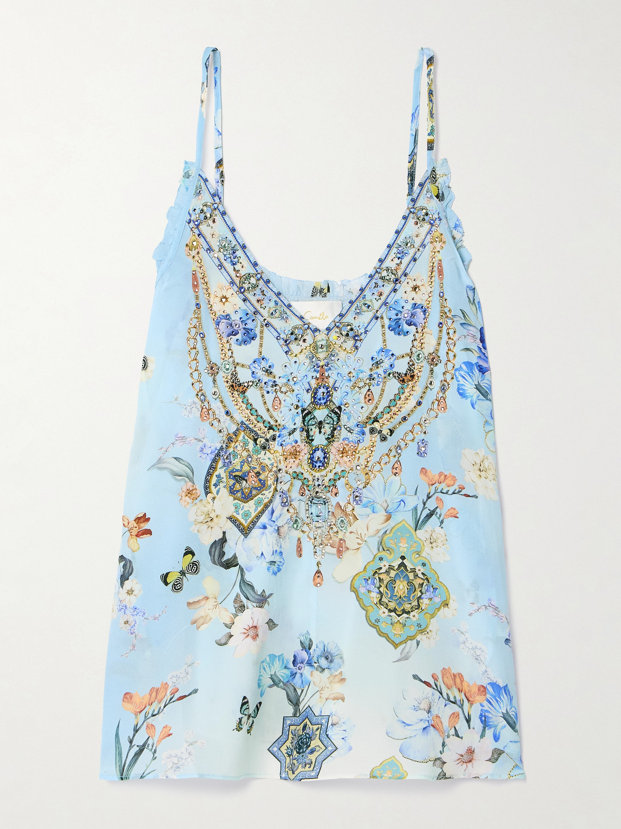 Camilla Crystal-embellished Printed Silk Crepe De Chine Camisole In Blue