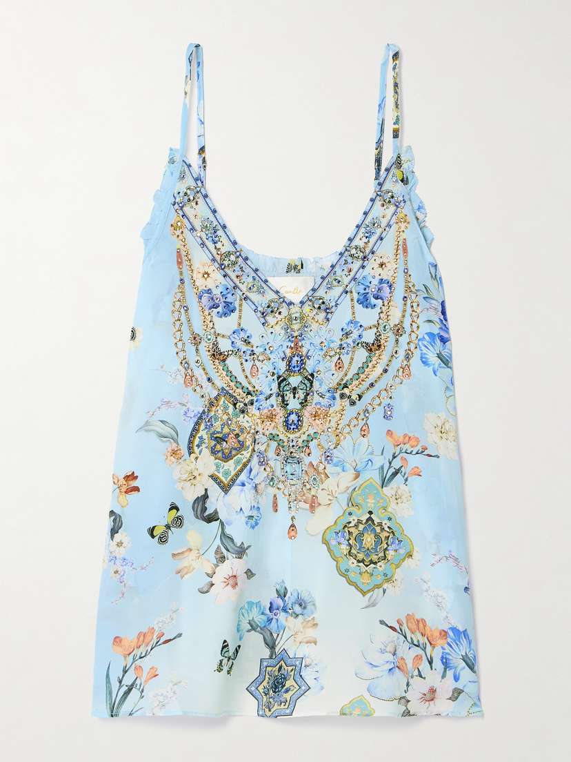 Camilla Crystal-embellished Printed Silk Crepe De Chine Camisole