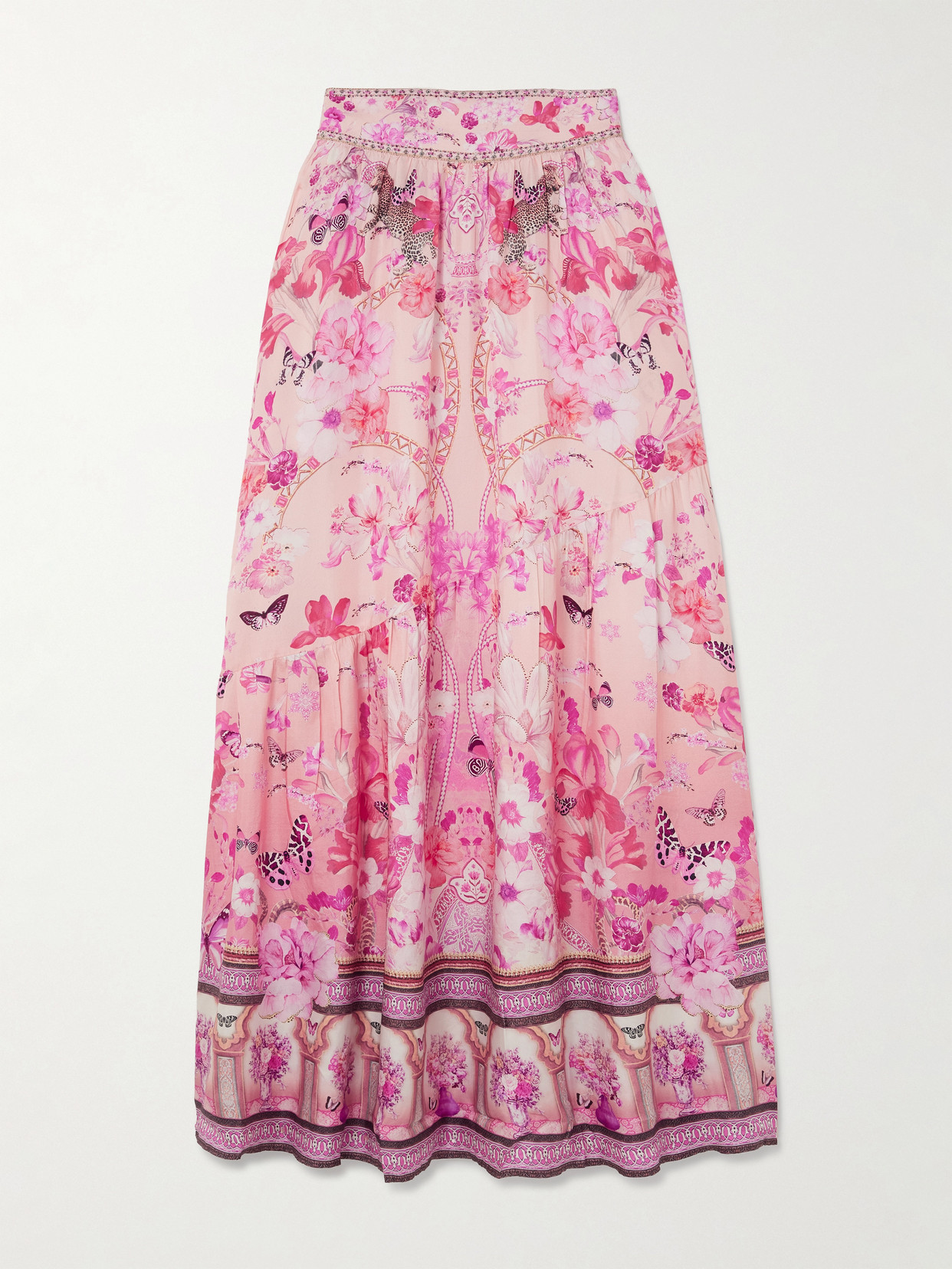 Camilla Floral Embellished Silk Maxi Skirt In Pink