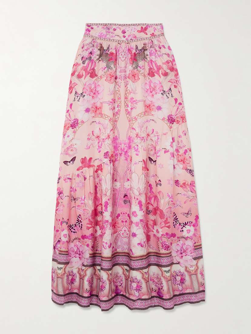Camilla Botanical Novella Embellished Floral-print Silk-twill Maxi Skirt