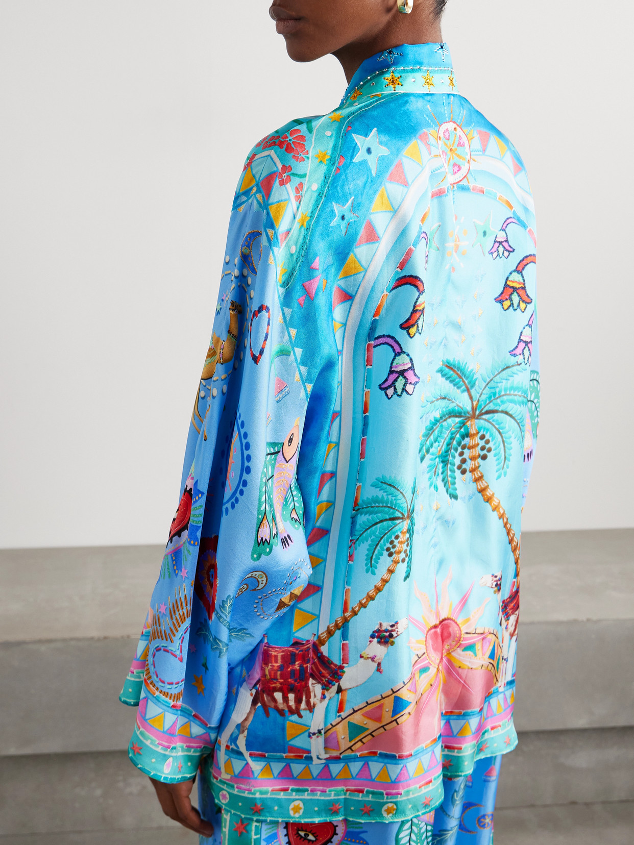 CAMILLA CRYSTAL-EMBELLISHED PRINTED SILK BLOUSE