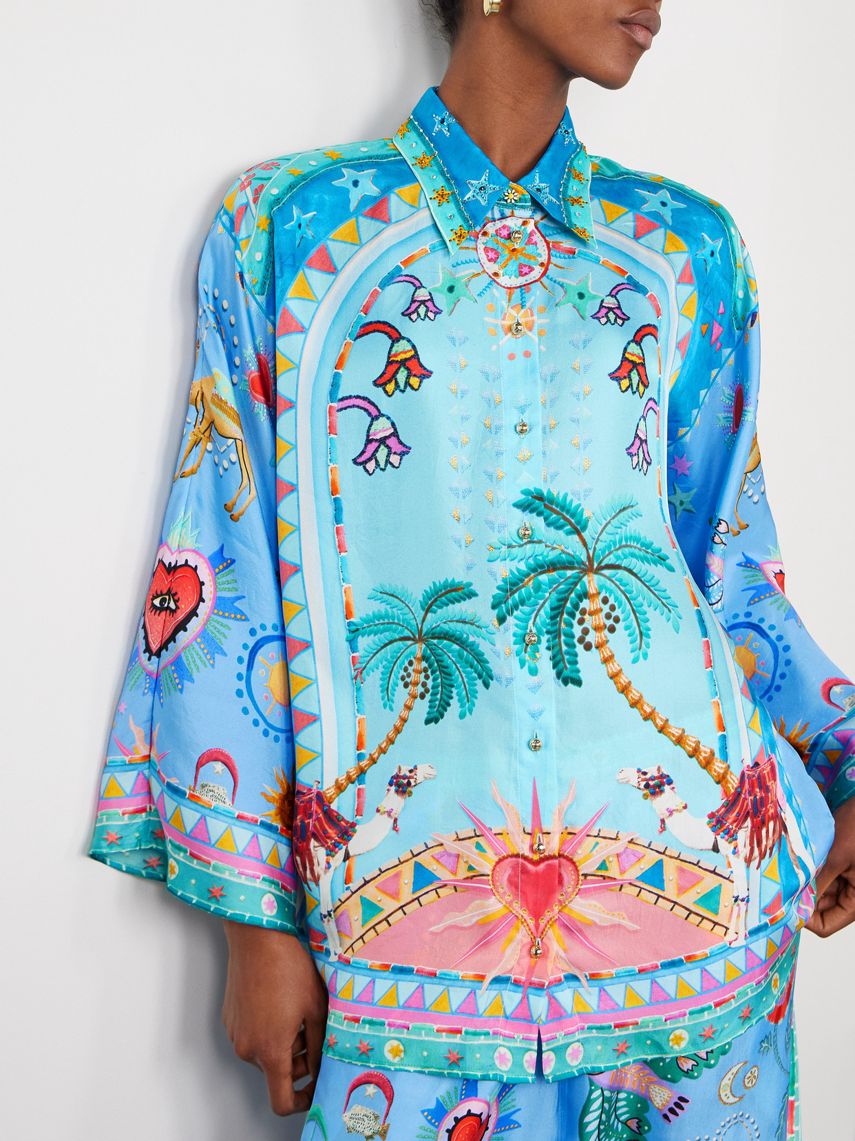 CAMILLA CRYSTAL-EMBELLISHED PRINTED SILK BLOUSE