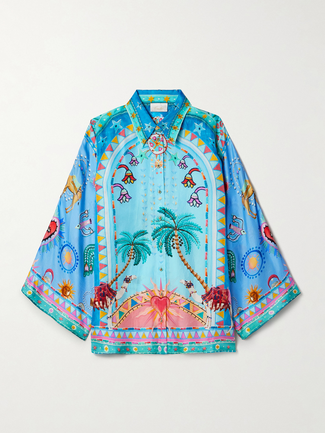Camilla Crystal-embellished Printed Silk Blouse In Blue