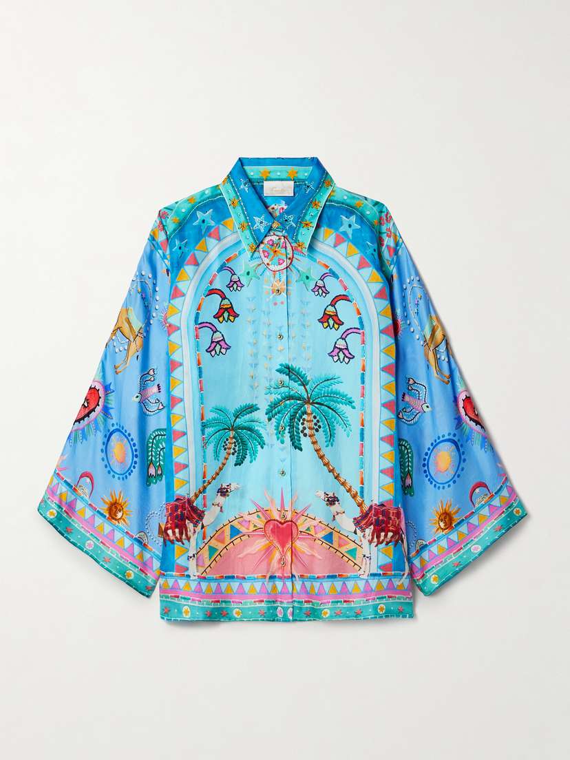 Camilla Crystal-embellished Printed Silk Blouse