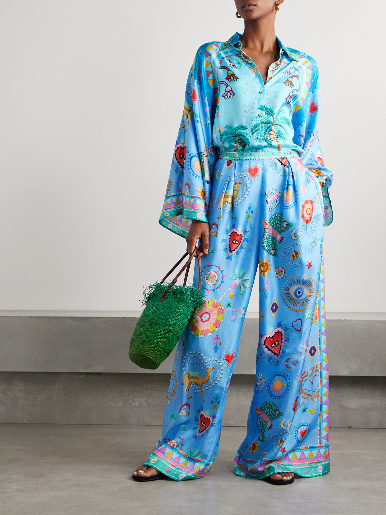 CAMILLA CRYSTAL-EMBELLISHED PRINTED SILK BLOUSE