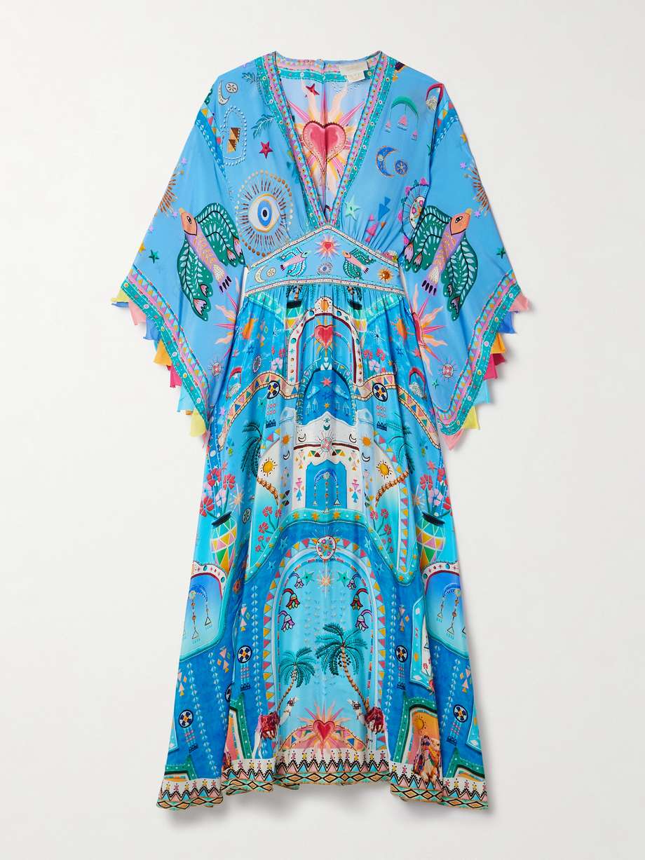 crystal-embellished printed silk crepe de chine maxi dress