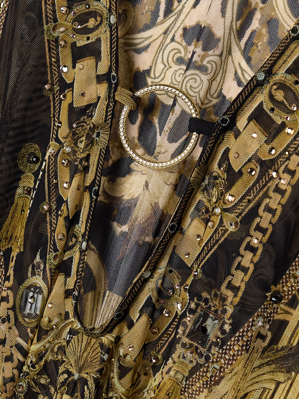 CAMILLA EMBELLISHED PRINTED RECYCLED STRETCH-MESH KAFTAN