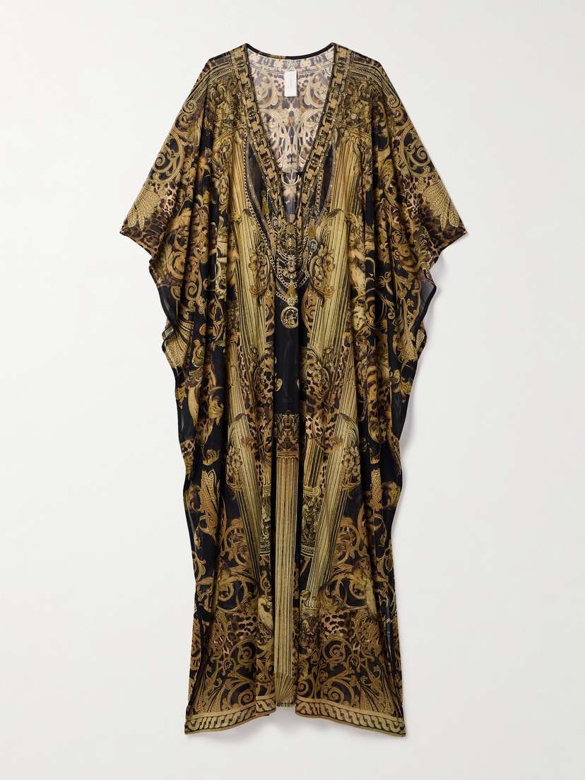 Camilla Embellished Printed Recycled Stretch-mesh Kaftan