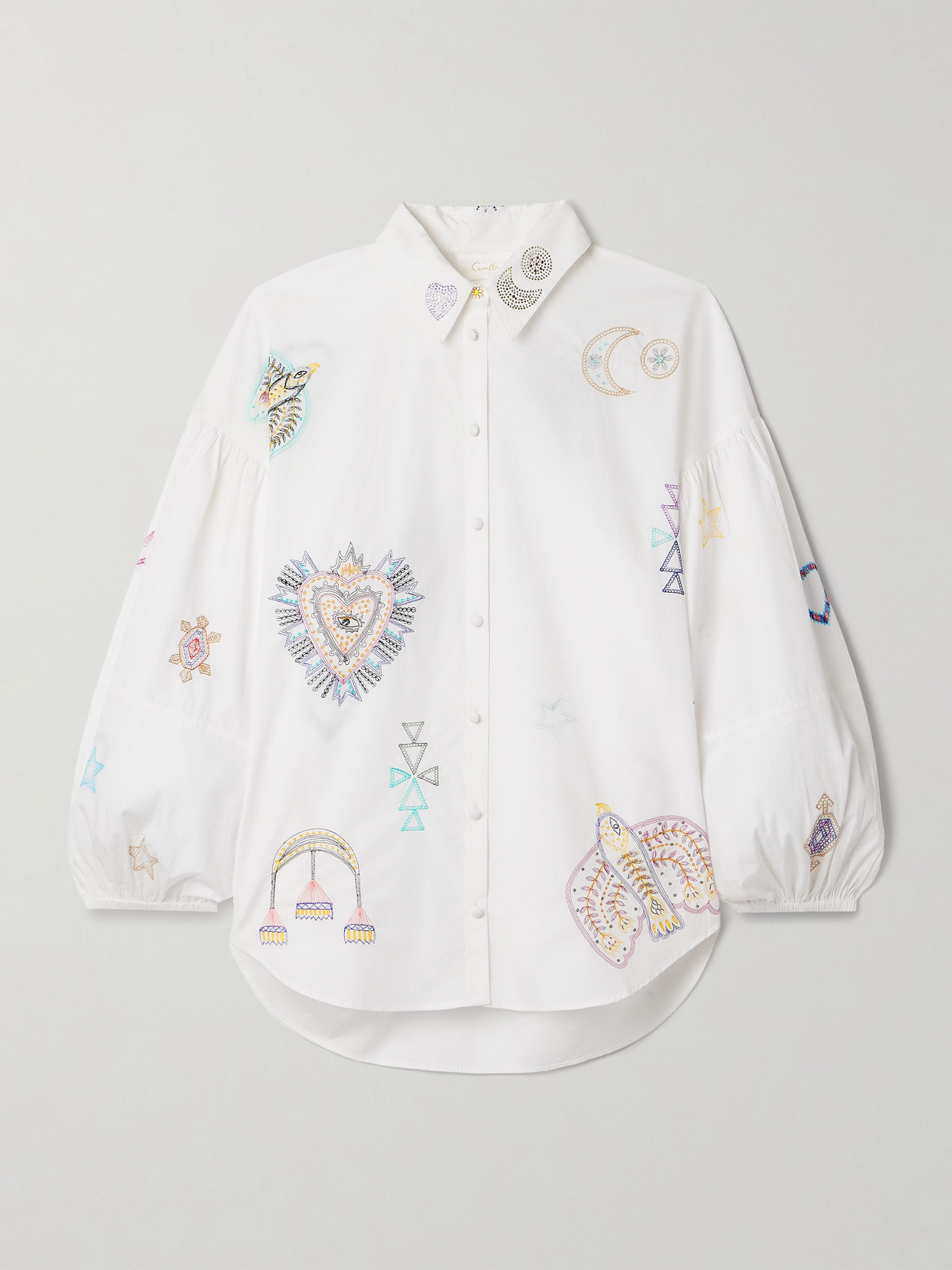 Camilla Oversized Embellished Cotton-poplin Shirt In White