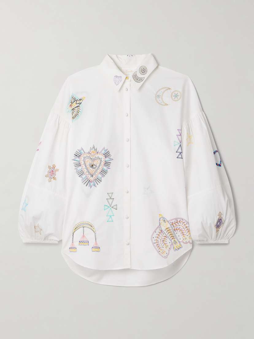 Camilla Oversized Embellished Cotton-poplin Shirt - x small