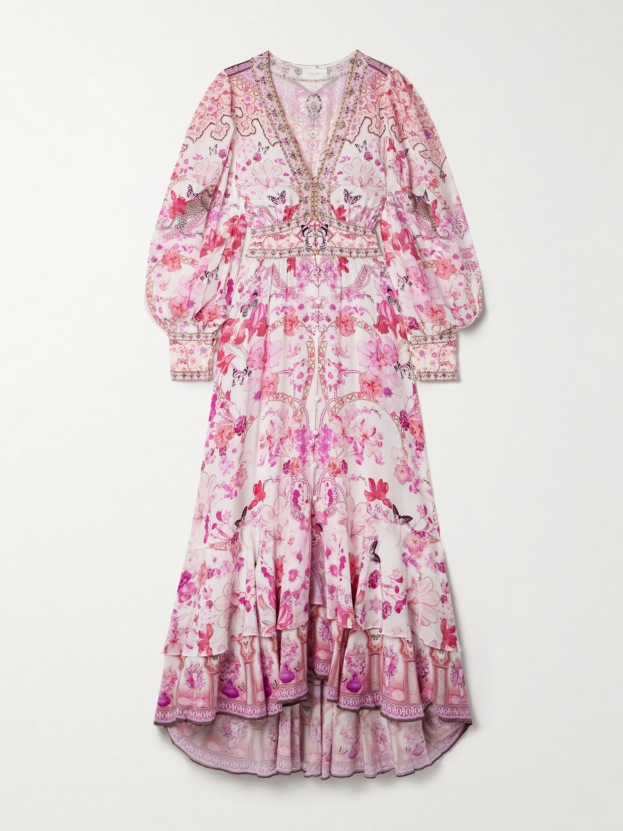 Camilla Crystal-embellished Printed Silk Maxi Dress In Pink