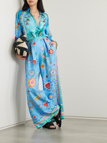 Camilla A Painted Village embellished printed pleated silk-twill wide-leg pants