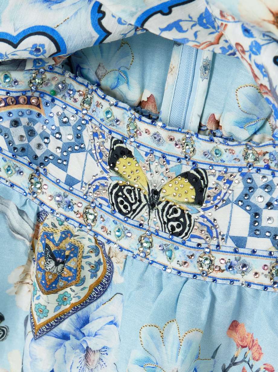 al manial palace memoirs twist-front crystal-embellished linen and silk-blend mini dress