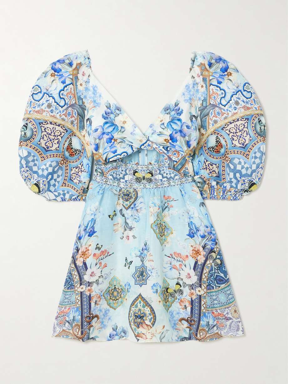 al manial palace memoirs twist-front crystal-embellished linen and silk-blend mini dress