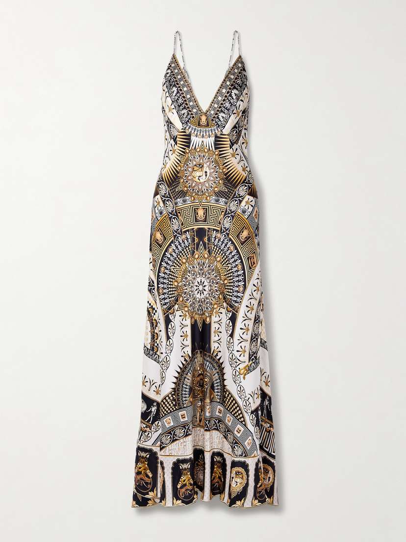 Camilla Crystal-embellished Printed Silk-satin Maxi Dress