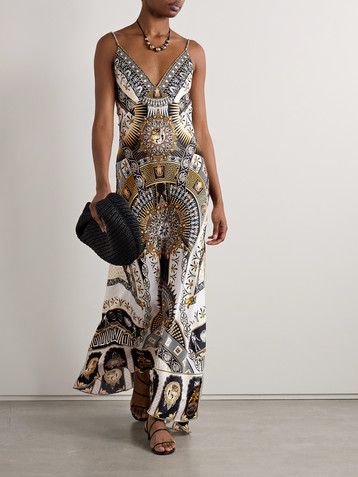 Camilla Crystal-embellished printed silk-satin maxi dress