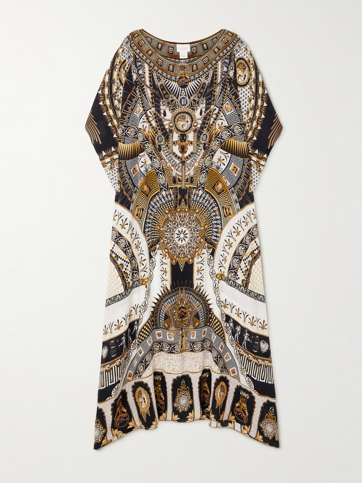 Camilla Temples Of Dendara Crystal-embellished Printed Silk-crepe Kaftan In Multi