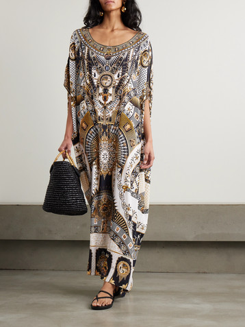 Camilla Temples of Dendara crystal-embellished printed silk-crepe kaftan