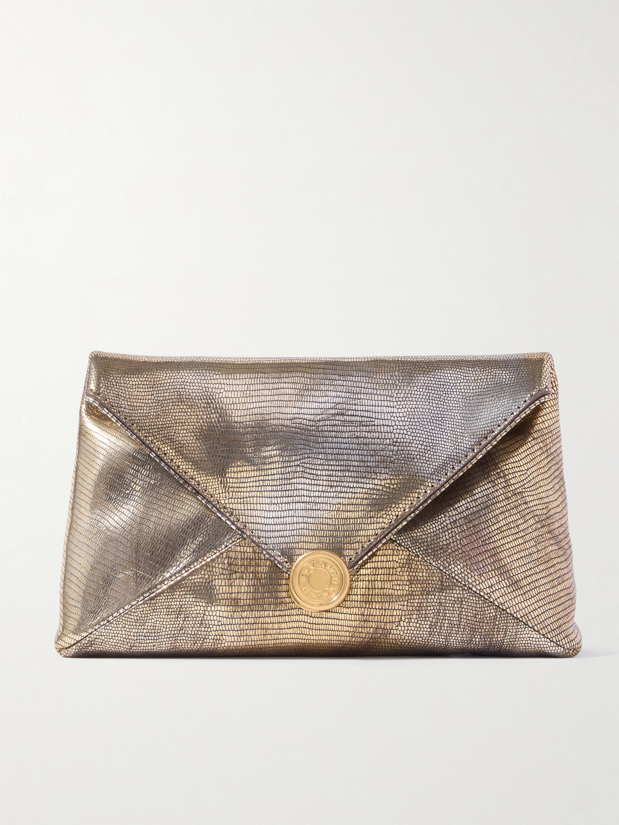 Dries Van Noten Metallic Lizard-effect Leather Clutch In Gold