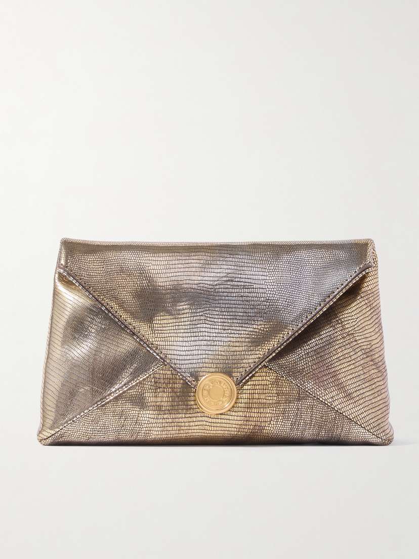 Dries Van Noten Metallic Lizard-effect Leather Clutch