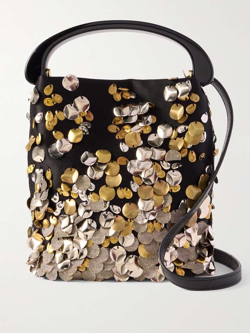 Dries Van Noten Leather-trimmed Embellished Satin Shoulder Bag