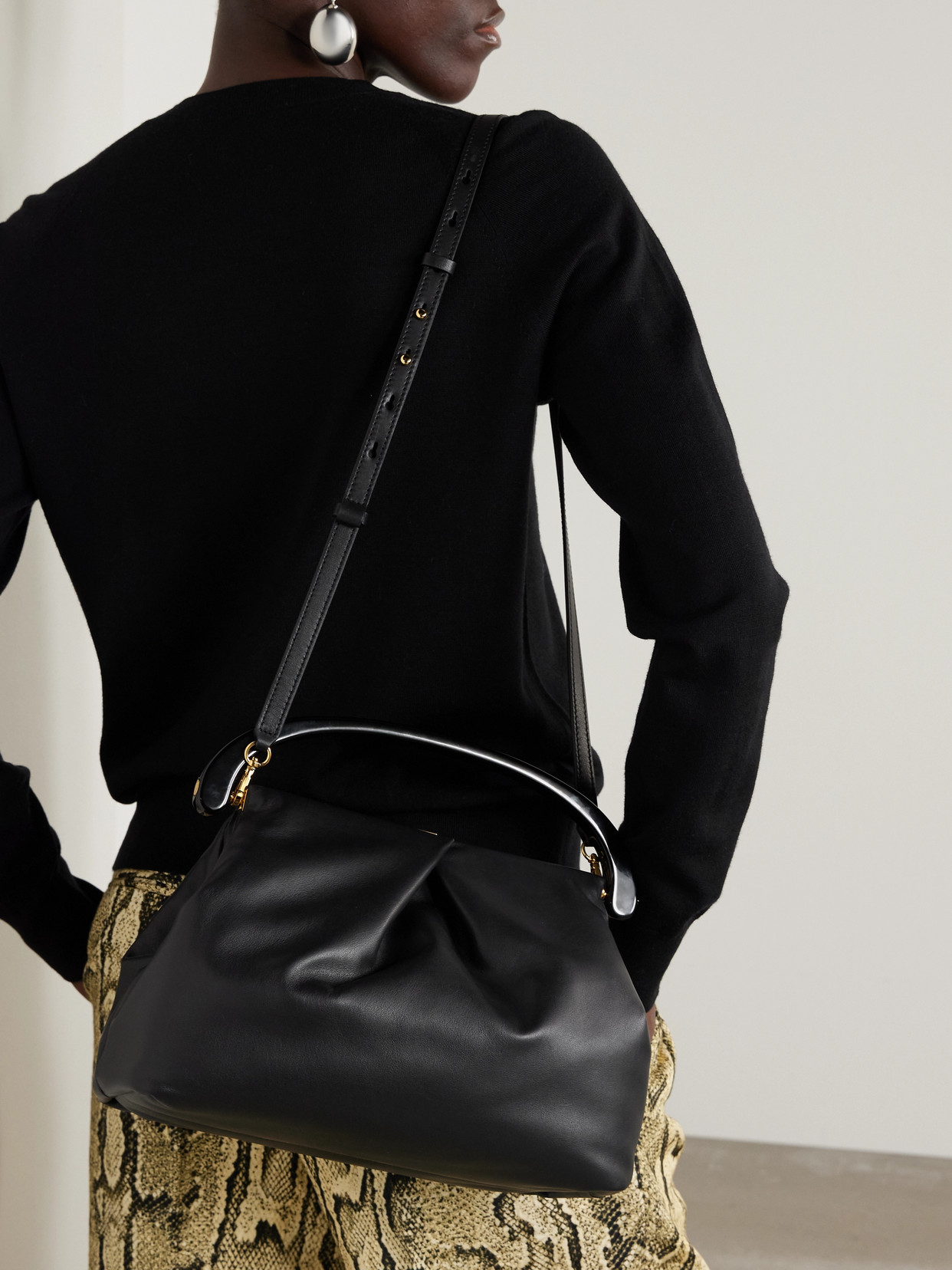 Shop Dries Van Noten Pleated Leather Tote In Black