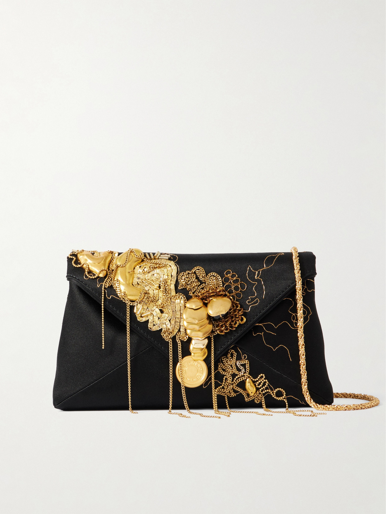 Dries Van Noten Embellished Satin Clutch In Black