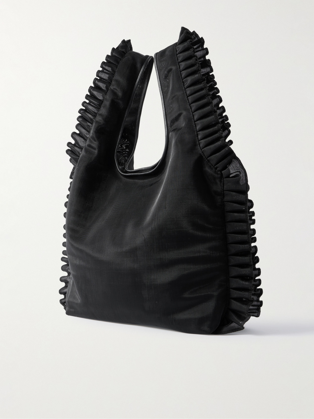 Shop Dries Van Noten Leather-trimmed Ruffled Mesh Tote In Black