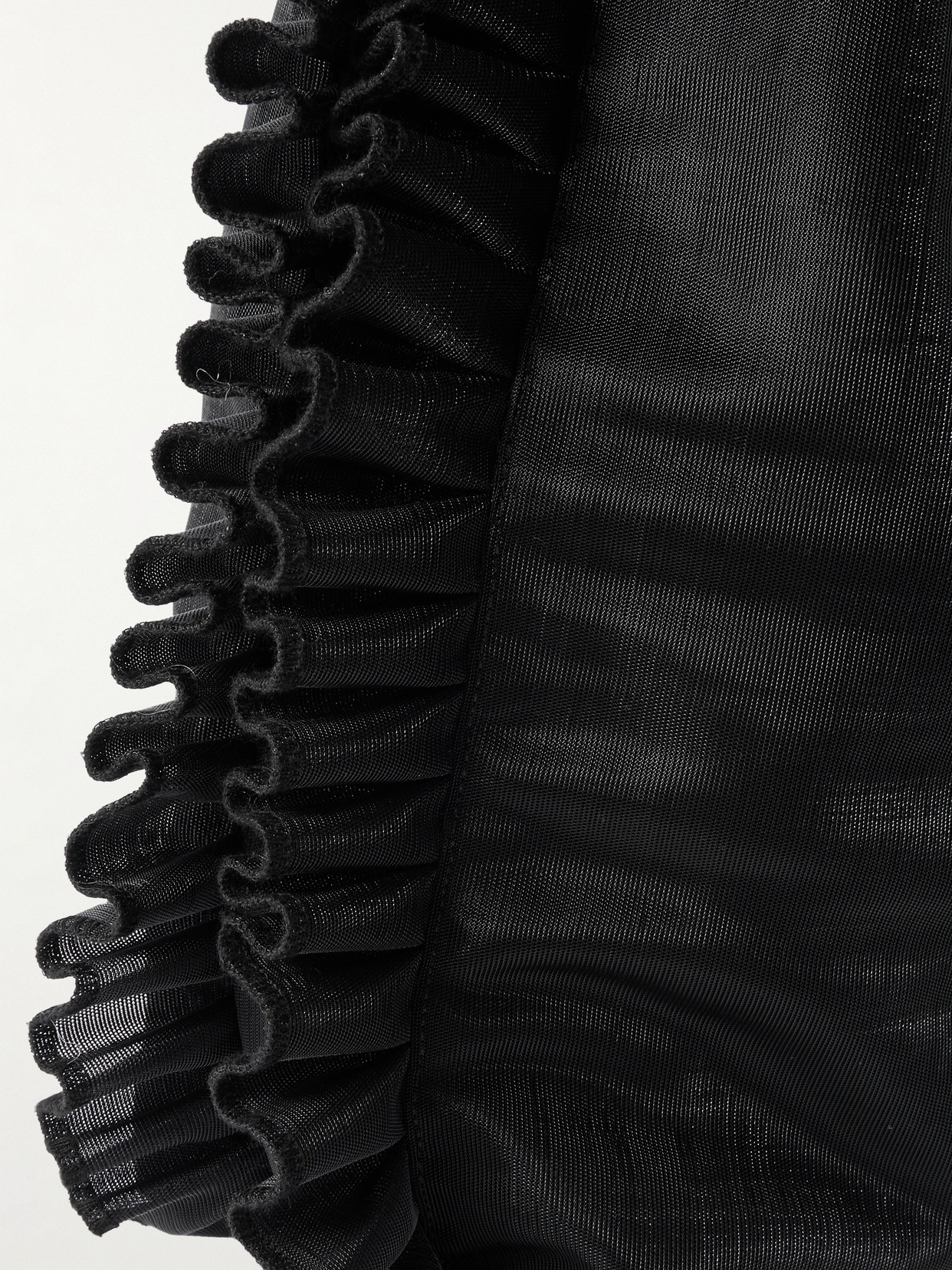 Shop Dries Van Noten Leather-trimmed Ruffled Mesh Tote In Black