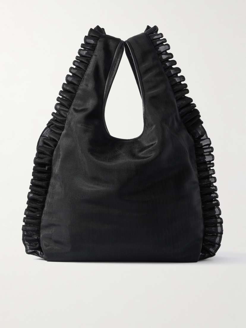 Dries Van Noten Leather-trimmed Ruffled Mesh Tote