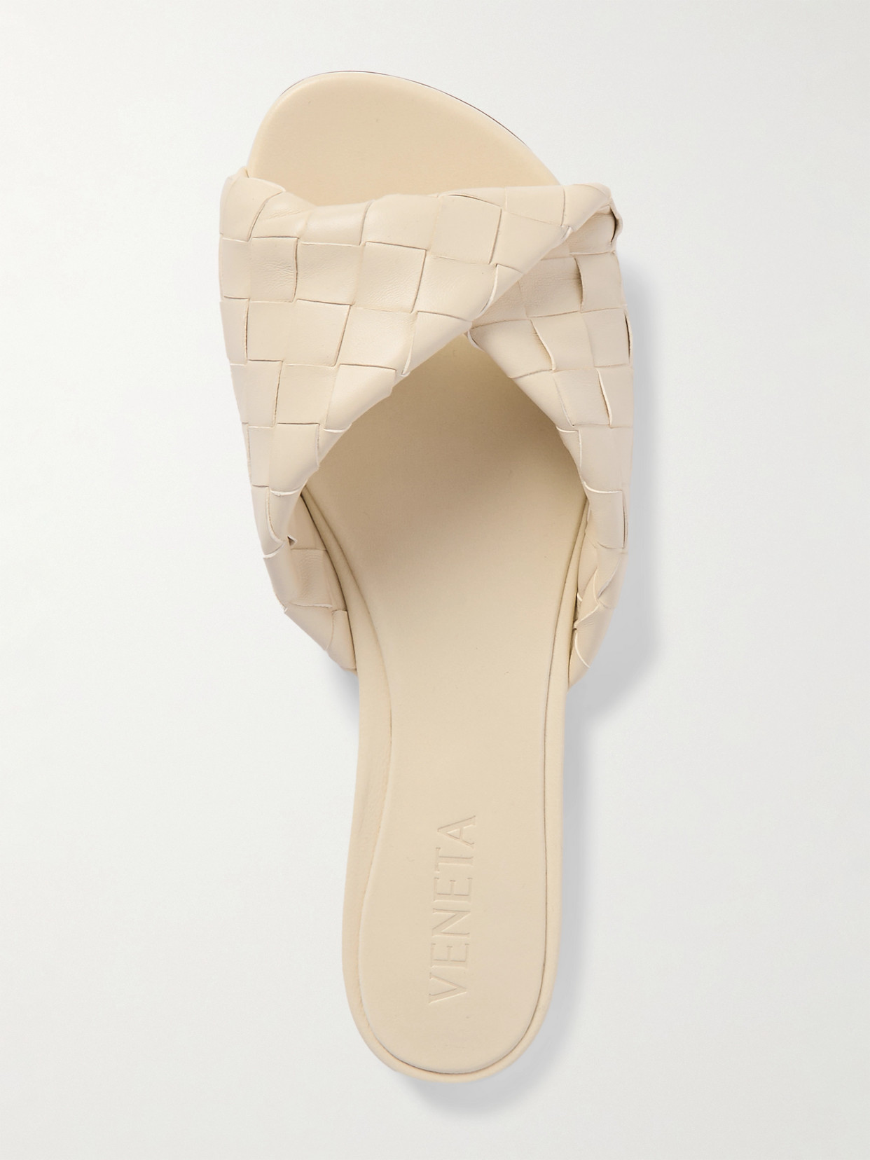 Bottega Veneta Blink Intrecciato Leather Slides In Off-white